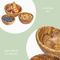 Gefuele Olivenholz Sch&uuml;ssel glatt - 3er Set- Nachhaltig, Antibakteriell, Naturprodukt, Langlebig - perfektes Geschenk
