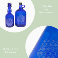 Gefuele - Set Glastrinkflaschen Blau -  2L &amp; 0,75 L - Nachhaltig, Blume des Lebens