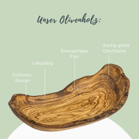 Gefuele Olivenholz Schale oval Rustikal 31-34 cm (flach)  -  Nachhaltig, Antibakteriell, Naturprodukt, Langlebig - perfektes Geschenk