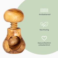 Gefuele Olivenholz Nu&szlig;knacker Pilzform -  Nachhaltig, Antibakteriell, Naturprodukt, Langlebig - perfektes Geschenk